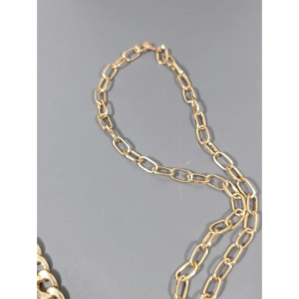Set of 2 Convertible Gold‎ Tone Cuban Curb Chain Oval Link Necklace 34 in
